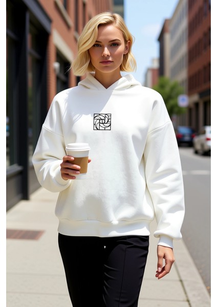 Kadın Kapüşonlu Düşük Kol Geometrik Desenli Oversize Örme Sweatshirt Fonksiyonel Dayanıklı fiyatları