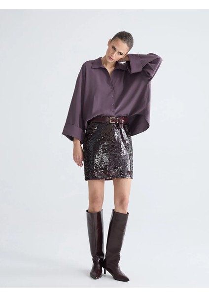 Lcw Vision Bordo Beli Fermuarlı Pul Payetli Mini Etek fiyatları