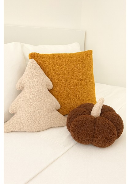 Teddy Dekoratif Çam Ağacı ve Balkabağı Yastık ve Iç Dolgulu Kırlent