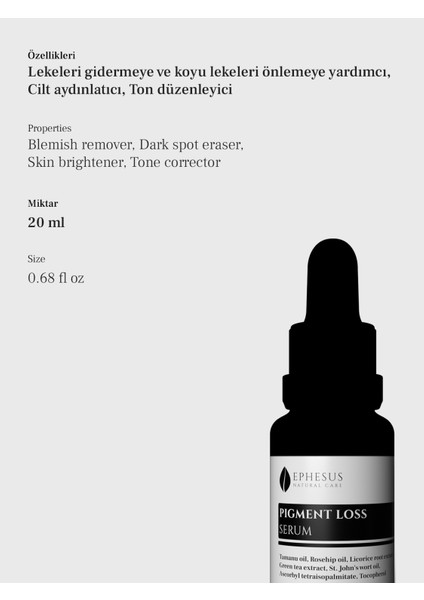 Pigment Loss Leke Gidermeye Yardımcı Ton Düzenleyici ve Aydınlatıcı Serum 20ML fiyatları