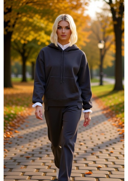 Kadın Kapüşonlu Düşük Kol Uzun Kollu Oversize Örme Sweatshirt Fonksiyonel Dayanıklı Modern