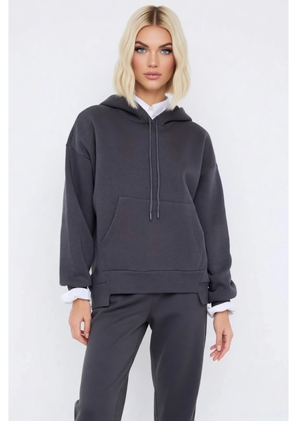 Kadın Kapüşonlu Düşük Kol Uzun Kollu Oversize Örme Sweatshirt Fonksiyonel Dayanıklı Modern modelleri