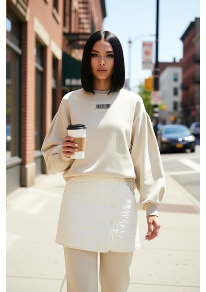 Kadın Bisiklet Yaka Balon Kol Örme Sweatshirt Fonksiyonel Dayanıklı Kaliteli Konforlu Spor fiyatları