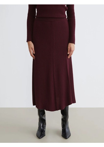 Soulife Bordo Beli Lastikli Kloş Triko Etek fiyatları