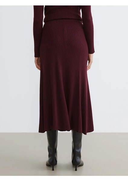 Soulife Bordo Beli Lastikli Kloş Triko Etek fırsatları