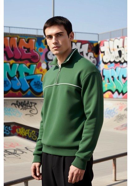 Erkek Dik Yaka Standart Kol Oversize Kalıp Sweatshirt Fonksiyonel Dayanıklı Kaliteli Rahat indirimleri