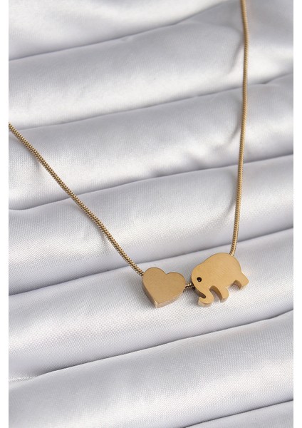 316L Çelik Gold Renk Fil Kalp Figürlü Kadın Kolye - Lisinya