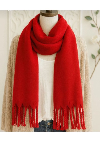 Yumuşak Dokulu Kırmızı Buklet Kadın Şalı