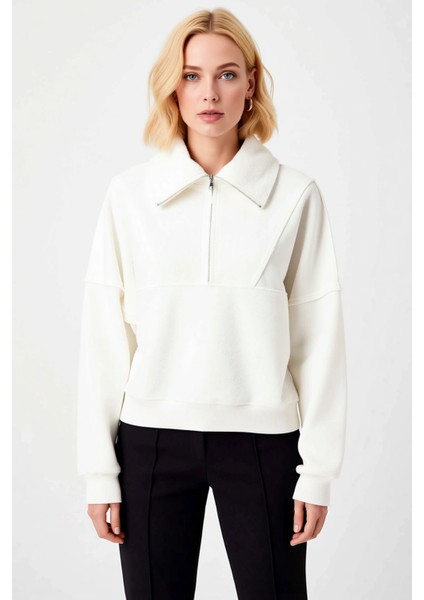Kadın Dik Yaka Düşük Kol Fermuarlı Polar Sweatshirt Fonksiyonel Dayanıklı Kaliteli Estetik modelleri