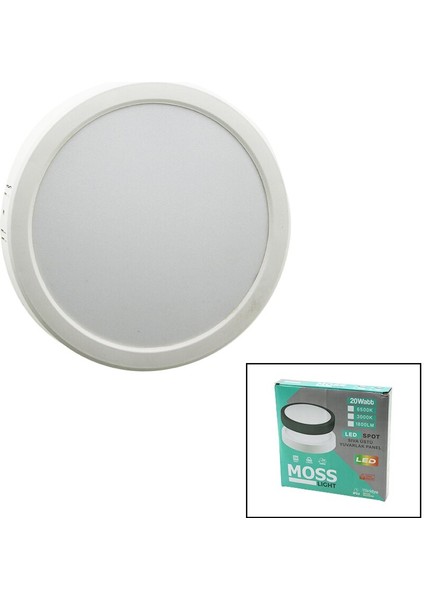 Moss Lıght 20W Yuvarlak Beyaz Metal Kasa Sıva Üstü LED Slim Panel 1350LM (5358)