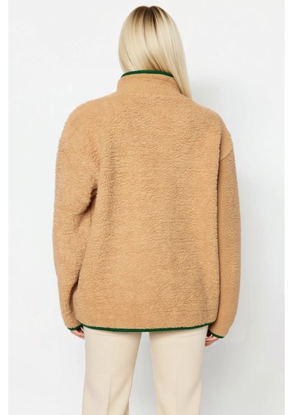 Kadın Dik Yaka Düşük Kol Peluş Örme Sweatshirt Fonksiyonel Dayanıklı Kaliteli Konforlu Şık fırsatları