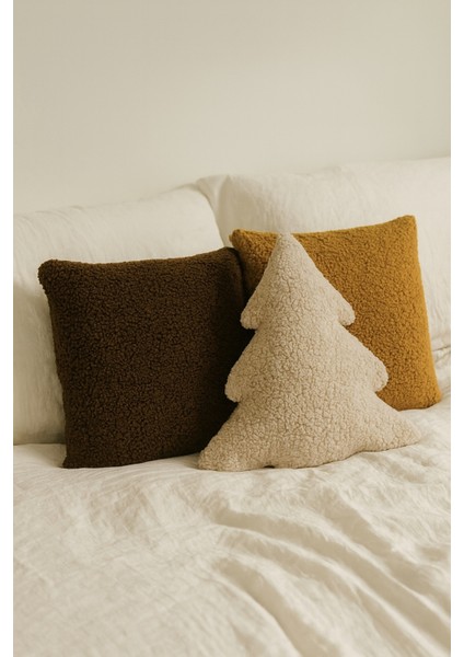 Teddy Dekoratif Çam Ağacı Yastık ve Iç Dolgulu Kırlent