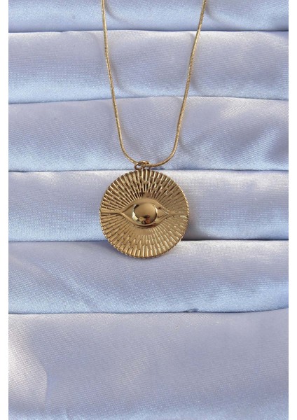 316L Altın Renk Işlemeli Göz Kolye - Lisinya