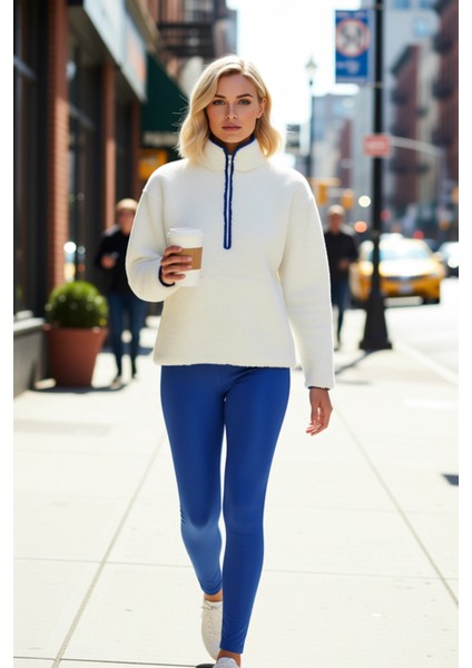 Kadın Dik Yaka Düşük Kol Peluş Örme Sweatshirt Fonksiyonel Dayanıklı Kaliteli Konforlu Şık fiyatları