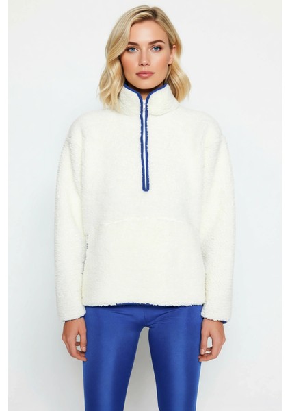 Kadın Dik Yaka Düşük Kol Peluş Örme Sweatshirt Fonksiyonel Dayanıklı Kaliteli Konforlu Şık modelleri