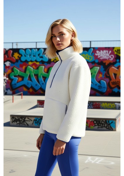 Kadın Dik Yaka Düşük Kol Peluş Örme Sweatshirt Fonksiyonel Dayanıklı Kaliteli Konforlu Şık indirimleri