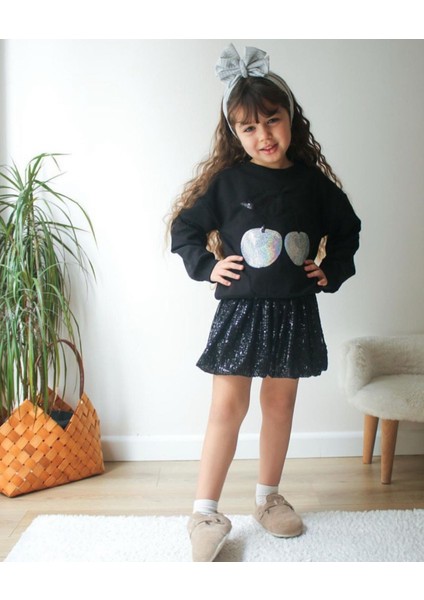 Kız Çocuk Pamuklu Payet Etekli 2'li Takım