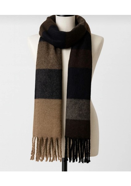 Yumuşak Dokulu Kahverengi Tonları Şal Atkı