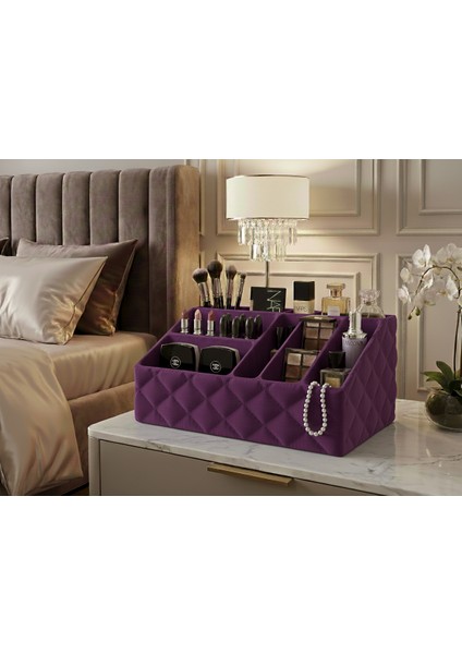 Elit Kapitone Tasarım Makyaj Organizeri – Lüks Dekoratif Masaüstü Düzenleyici – Doğa Dostu Özel Dokulu Fırçalık & Kozmetik Kutusu indirimleri