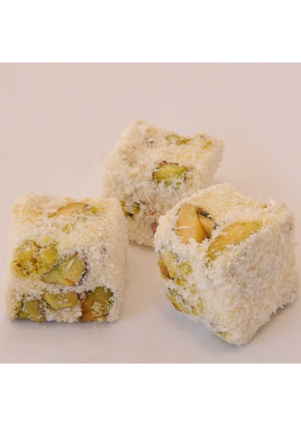 Çifte Kavrulmuş Safranlı Antep Fıstıklı Hindistan Cevizi Kaplı Lokum 300GR modelleri