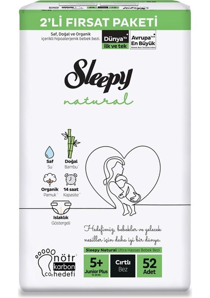 Natural Bebek Bezi 2'li Fırsat Paketi 5+ Beden 52 Adet