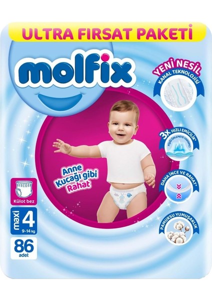 Külot Bez Ultra Fırsat Paketi 4 Beden 9-14 kg 86 Adet