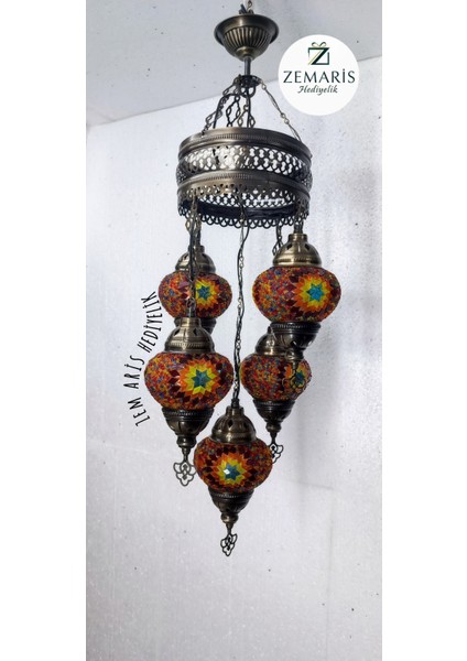 El Yapımı Otantik Mozaik 5 Li Avize Tavan Lambası Dekoratif modelleri