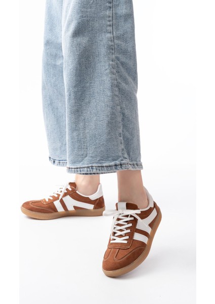 ZRİN-1004 Premium Taba Süet Bağcıklı Günlük Kadın Sneaker