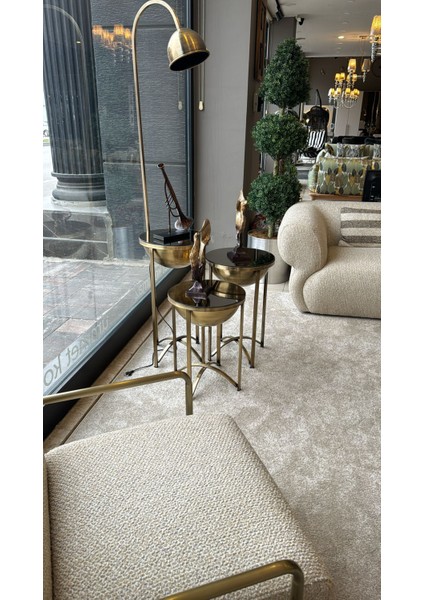 Alaz Lambader 3 Adet Zigon Sehpa - Eskitme Gold