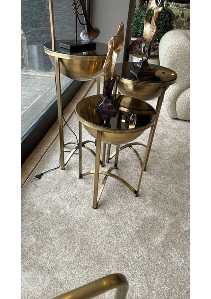 Alaz Lambader 3 Adet Zigon Sehpa - Eskitme Gold fiyatları