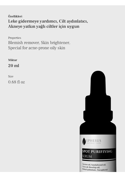 Spot Purifying Akneye Yatkın Yağlı Ciltlere Uygun ve Leke Karşıtı Serum 20ML fiyatları