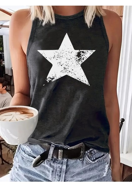 Cottonlab Kadın Askılı Yuvarlak Yaka Yıldız Desenli Süprem Bluz modelleri