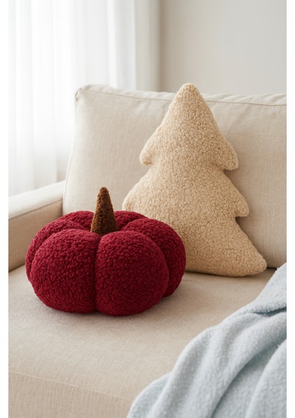 Teddy Dekoratif Çam Ağacı ve Balkabağı Yastık/kırlent