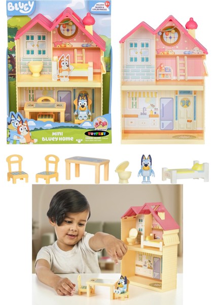 Blueyplus Bluey Mini Ev Oyun Seti Eklemli Bluey Figürü ve 5 Parça Aksesuar Içeren Çocuk Oyunu 7 cm