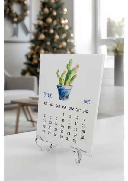 Kaktüs Temalı Standlı Mini Masa Üstü Takvimi 2026 Yılı