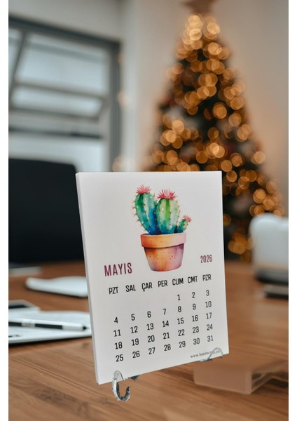 Kaktüs Temalı Standlı Mini Masa Üstü Takvimi 2026 Yılı modelleri