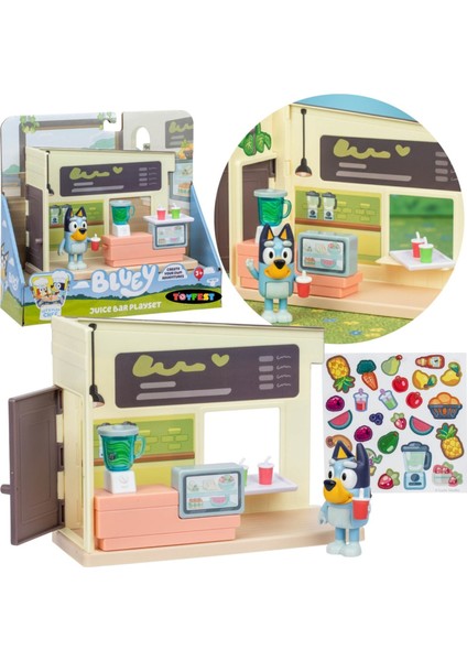 Blueyplus Bluey Meyve Suyu Barı Mini Oyun Seti Eklemli Bluey Figürlü Çocuk Oyun Alanı 7 cm