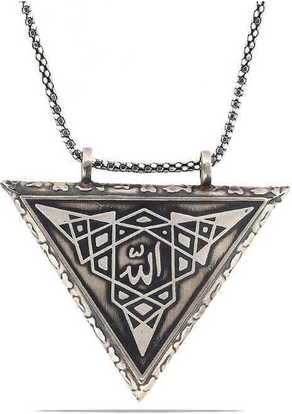 Gümüş Üçgen Içi Açılabilen Allah Muskalık Kolye