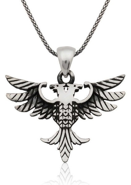 Gümüş Çift Başlı Kartal Erkek Kolye