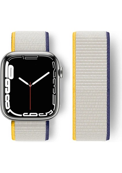 Apple Watch 38MM Hasırlı Cırtcırtlı Kordon - SARI-BEYAZ-(5796)