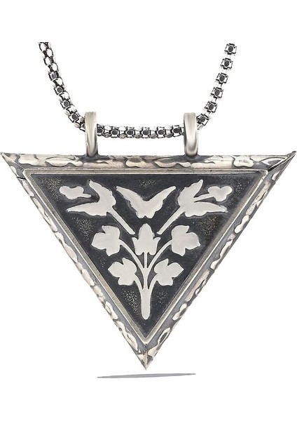 Gümüş Üçgen Içi Açılabilen Çiçek Muskalık Kolye