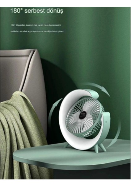 Masaüstü Vantilatör USB Şarjlı Rgb LED Işıklı 3 Kademeli 180° Ayarlanabilir Soğutucu Fan Mavi - Lisinya