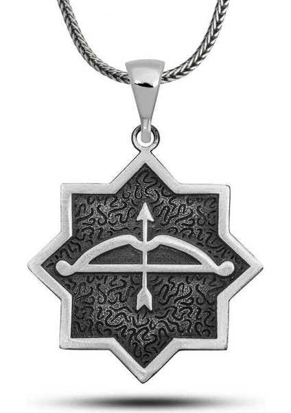 ​gümüş Ok Yay Işlemeli Sekizgen Tasarım Kolye