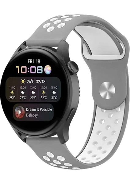 Watch 20MM Spor Delikli Kordon - GRI-BEYAZ-(5796)