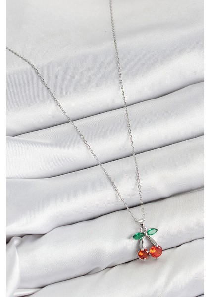 Pirinç Zirkon Taşlı Kiraz Model Gümüş Renk Kadın Kolye - Lisinya fiyatları