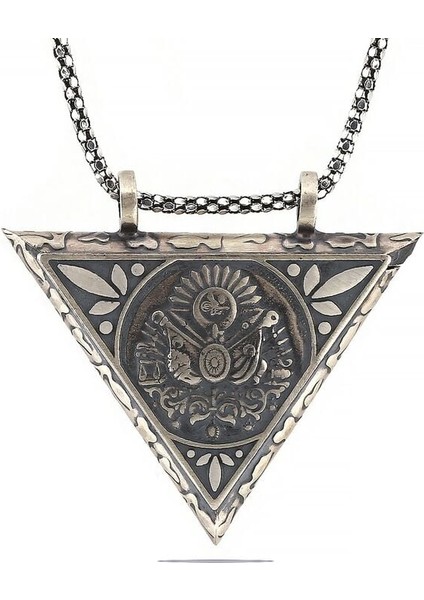 Gümüş Üçgen Içi Açılabilen Osmanlı Arma Muskalık Kolye
