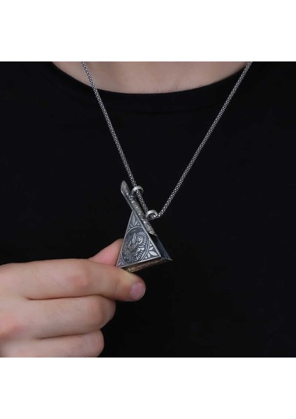 Gümüş Üçgen Içi Açılabilen Osmanlı Arma Muskalık Kolye modelleri
