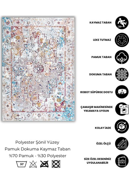 Klasik Desenli Beyaz Renkli Halı Dijital Baskılı Dokuma Kaymaz Tabanlı Yıkanabilir Antialerjik Salon Halısı