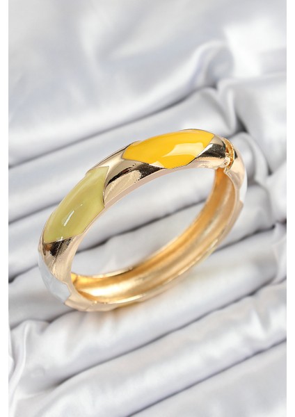 Pirinç Beyaz Yeşil Sarı Mineli Baklava Model Gold Renk Kadın Kelepçe - BLK-0036