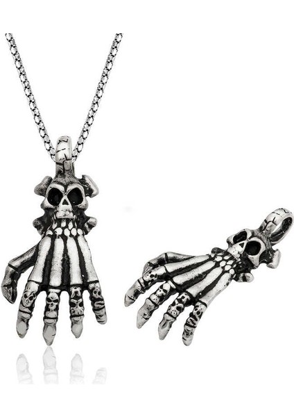 Gümüş Kuru Kafa El Erkek Kolye